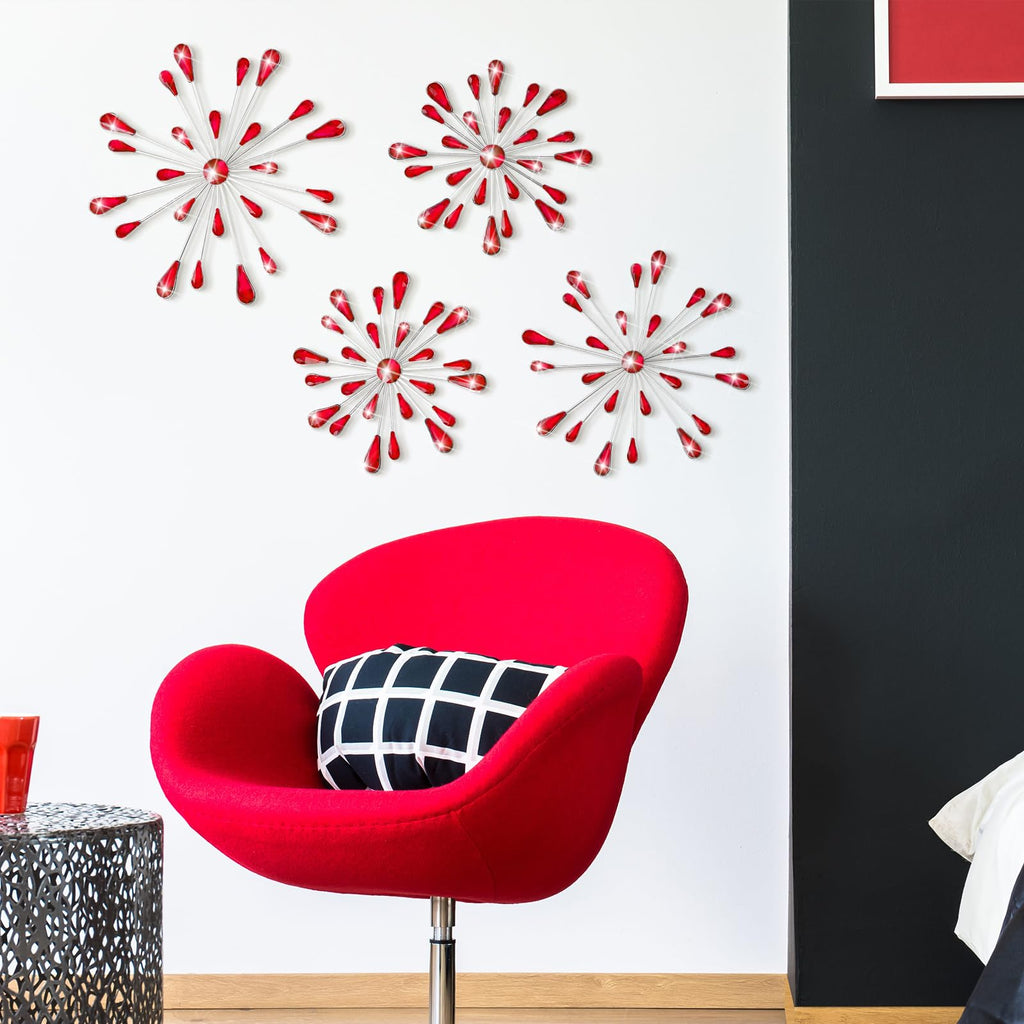Red 4 Pcs Starburst Wall Decor Bling Wall Art Crystal Teardrop 3D Hanging Rhinestone Radial Metal Artwork Modern Accent Sculptures Decorations for Living Room Home Office Bedroom (Copy)