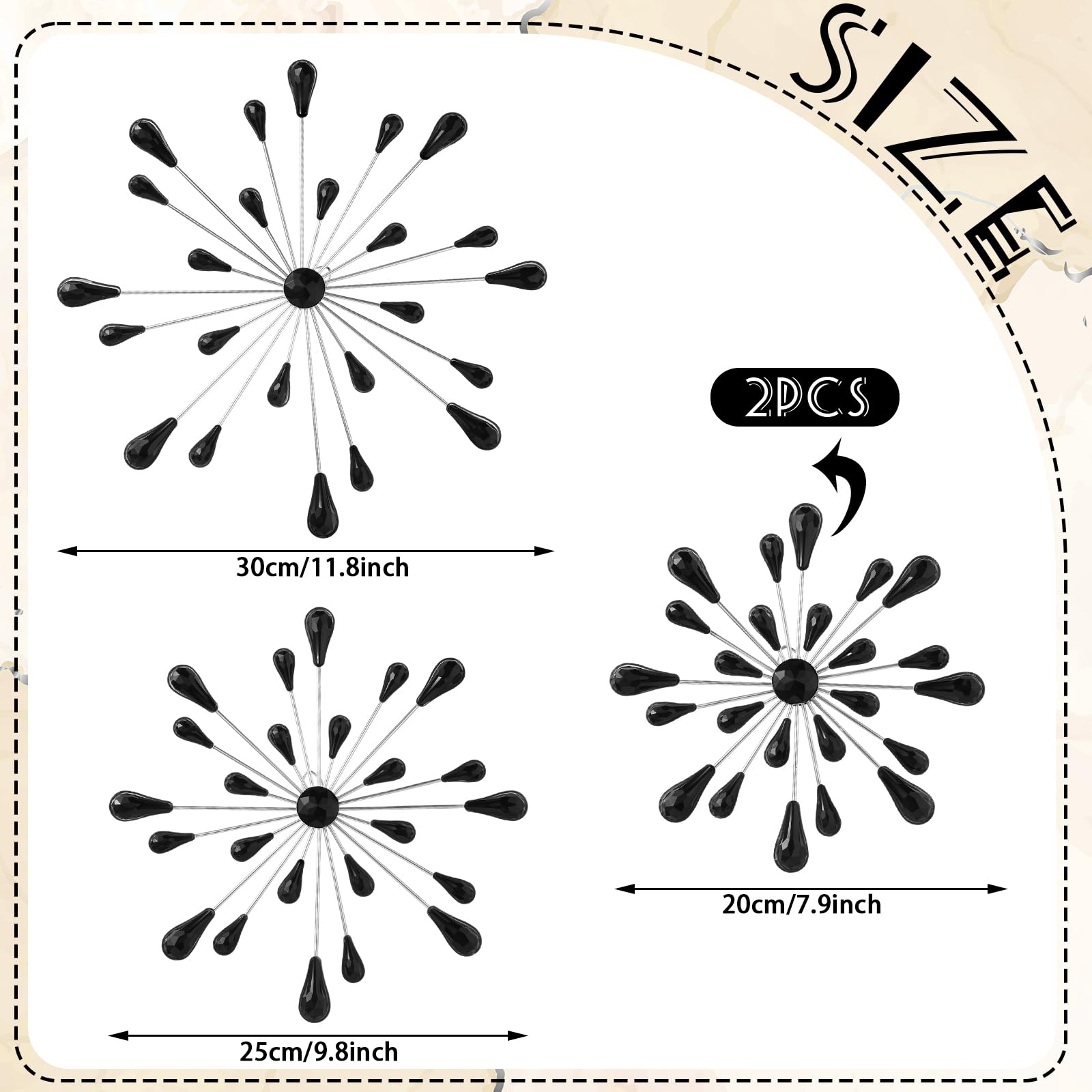 Black 4 Pcs Starburst Wall Decor Bling Wall Art Crystal Teardrop 3D Hanging Rhinestone Radial Metal Artwork Modern Accent Sculptures Decorations for Living Room Home Office Bedroom