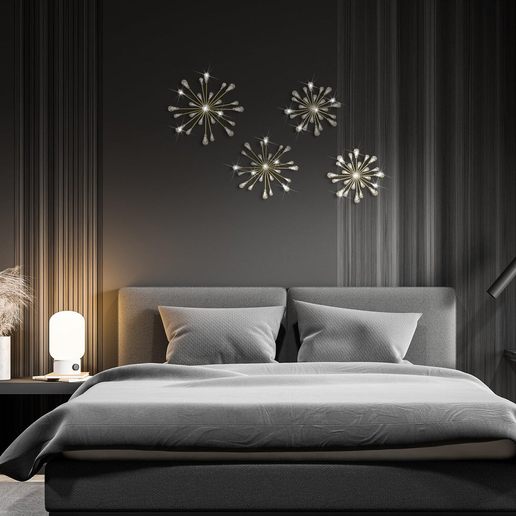 Gold 4 Pcs Starburst Wall Decor Bling Wall Art Crystal Teardrop 3D Hanging Rhinestone Radial Metal Artwork Modern Accent Sculptures Decorations for Living Room Home Office Bedroom
